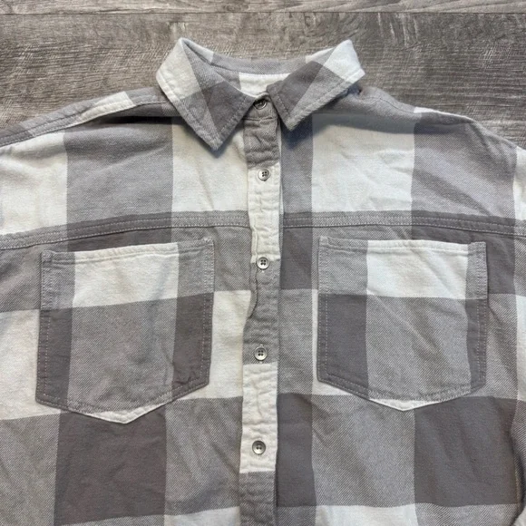 Aerie Anytime Fave Flannel Oversized Shirt Gray/White Gingham Womens Sz. XXS - Picture 3 of 7